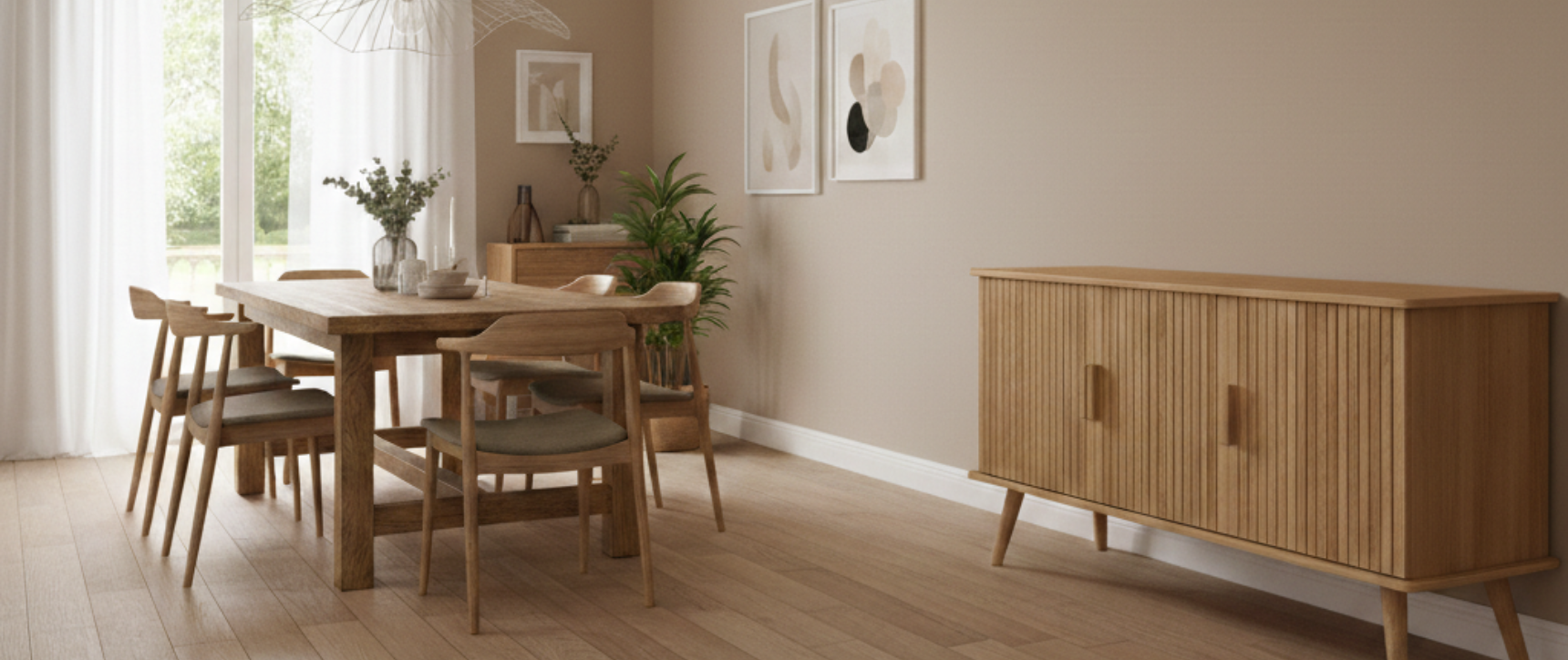 Aparador de 3 puertas JULIETTE efecto listones 110 cm