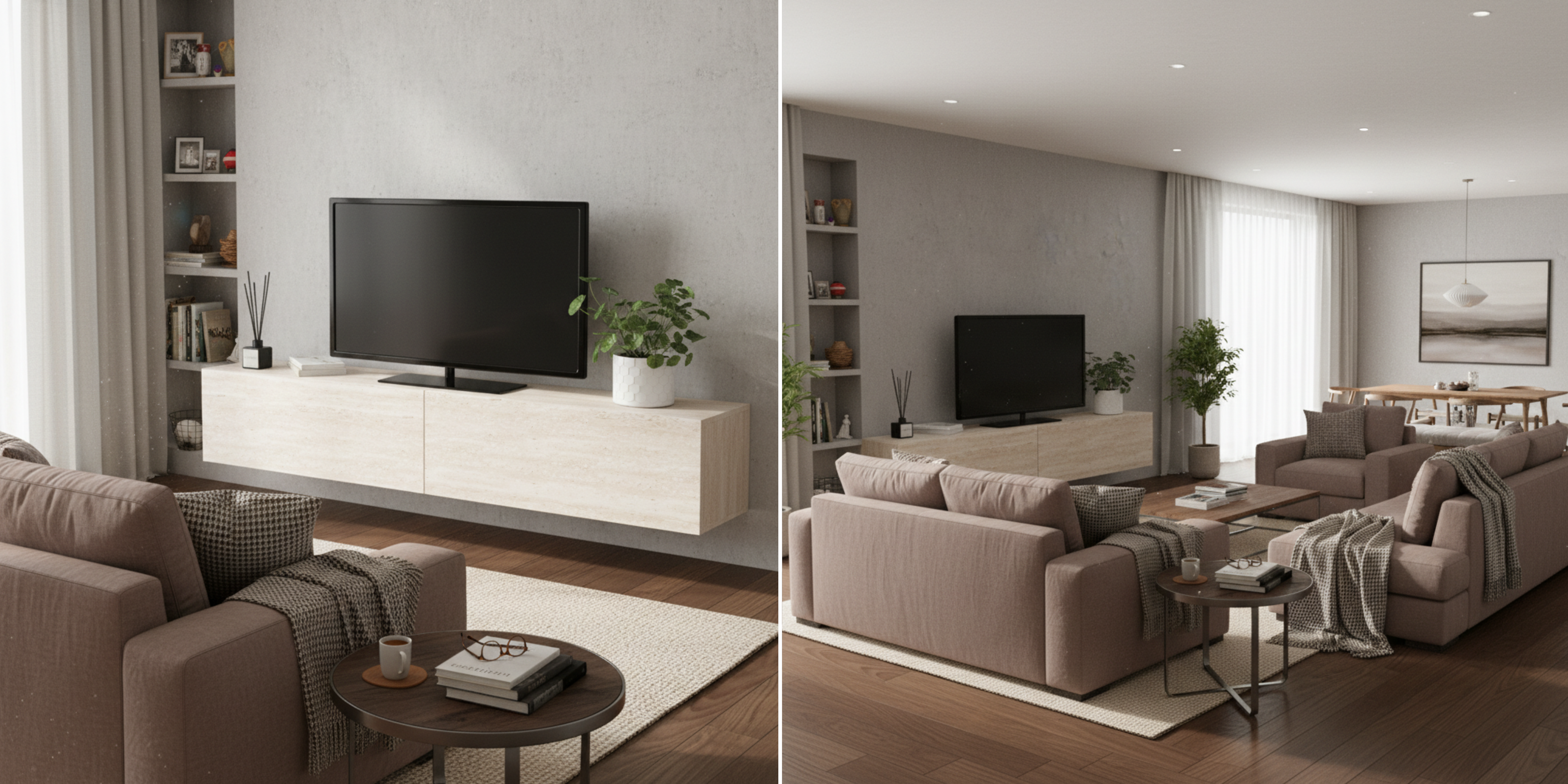 Mobile TV sospeso ELIO 180 cm con 2 ante in legno effetto travertino