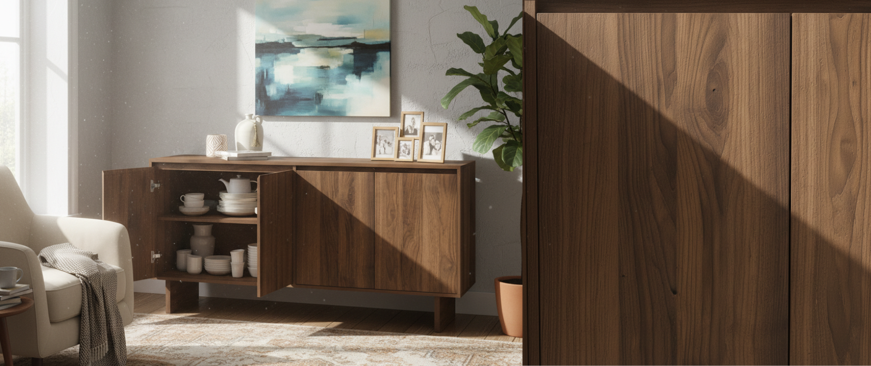 YURI 160 cm Credenza a 4 ante effetto noce
