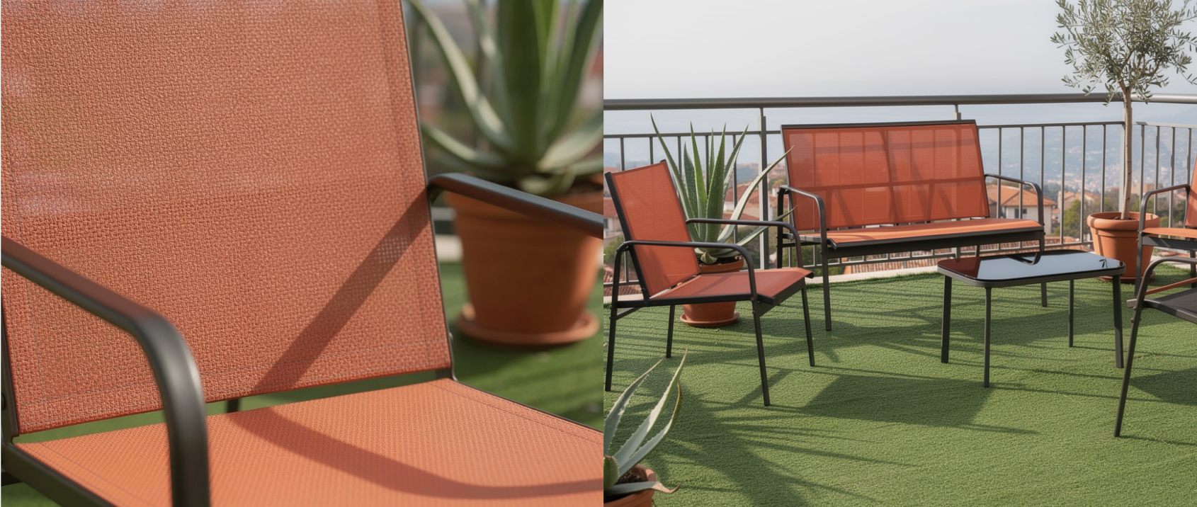 Set di mobili da giardino TOLEDE basso a 4 posti con divano, poltrone e tavolo in terracotta