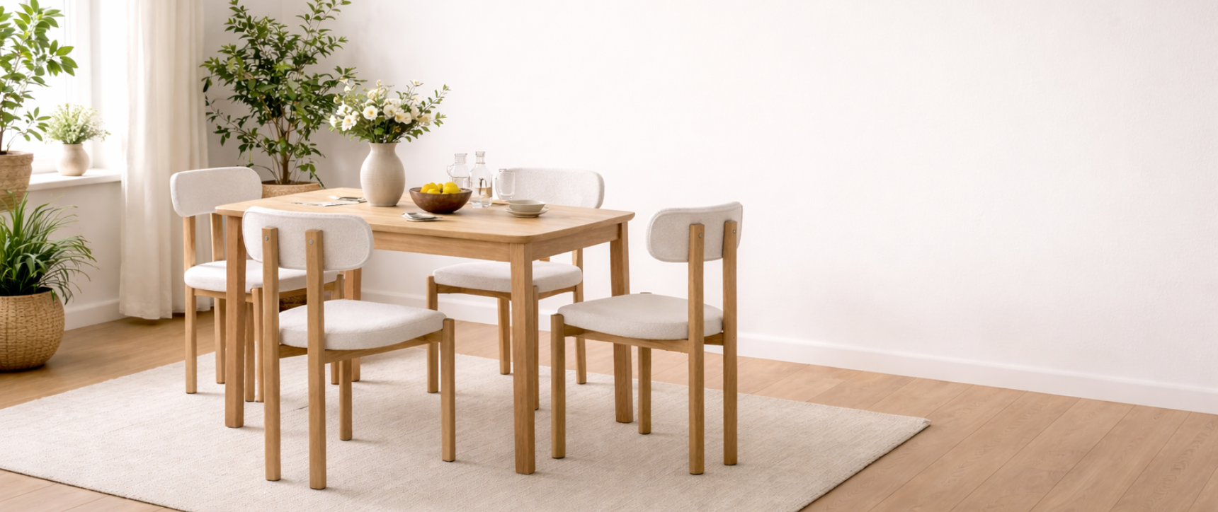 Set di 4 sedie da pranzo ESMA in metallo effetto legno e tessuto bouclette